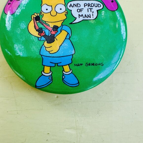 Vintage Simpson's Buttons, Bart Simpson, Homer Simpson, Novelty pin, NOS 1990s - Picture 4 of 5